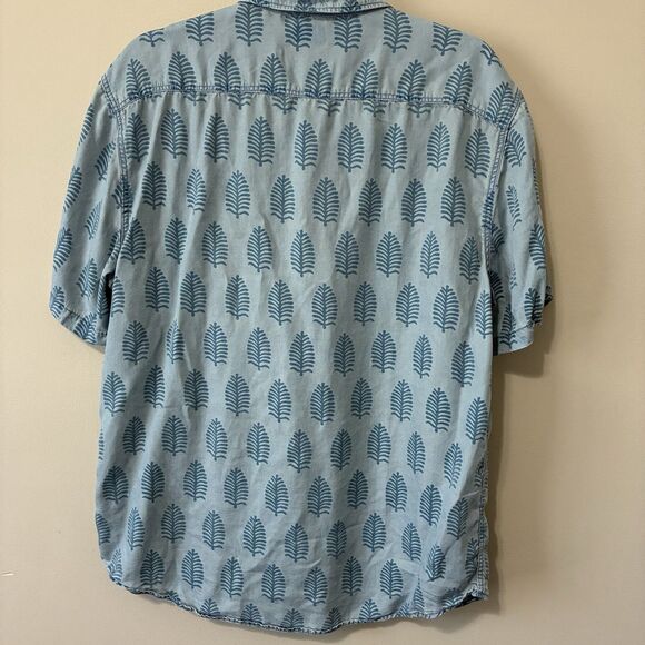 Faherty Men Short Sleeve Breeze Shirt 100% Tencel Large Leaf Print All Over Blue - Picture 4 of 9